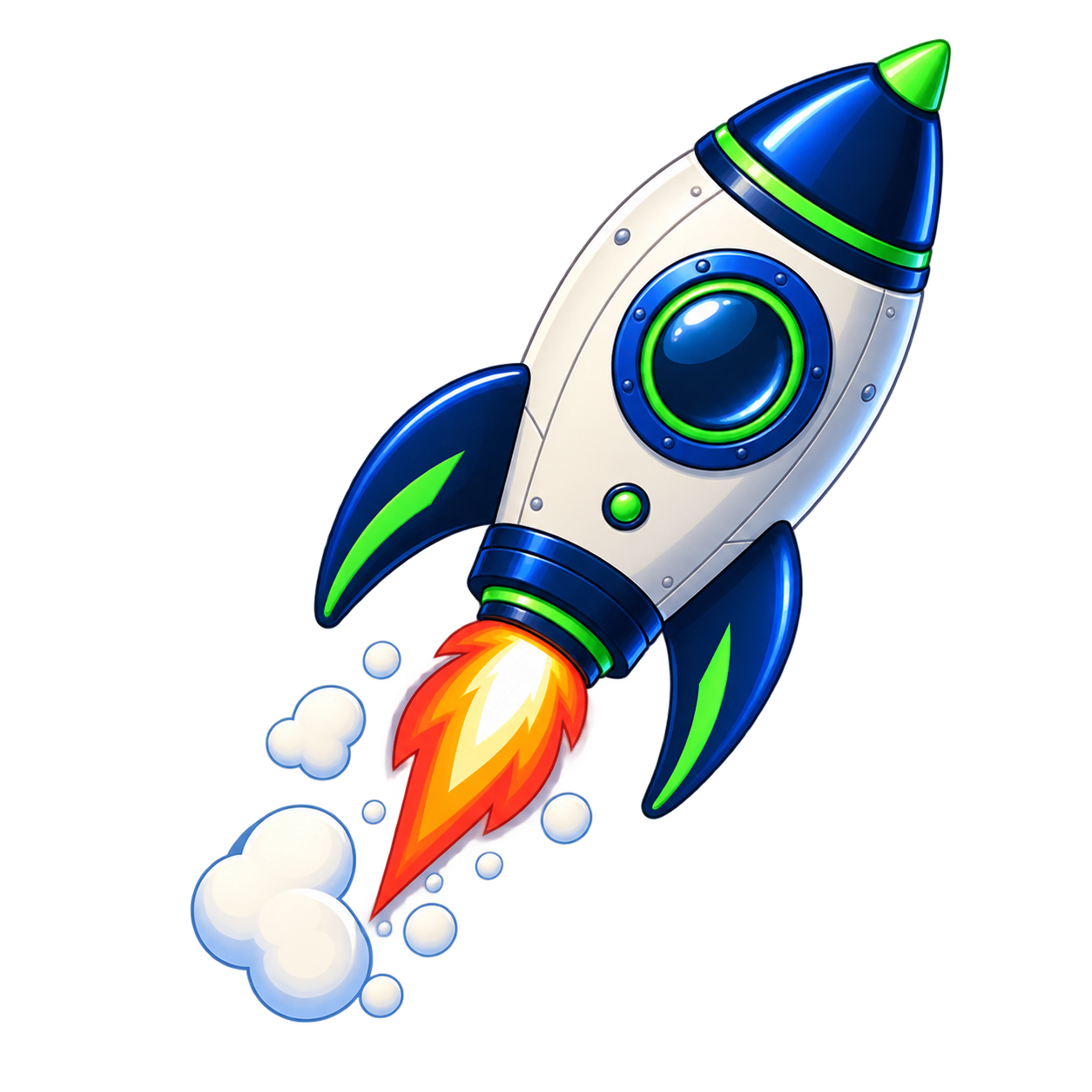 A cartoon rocket launching upward